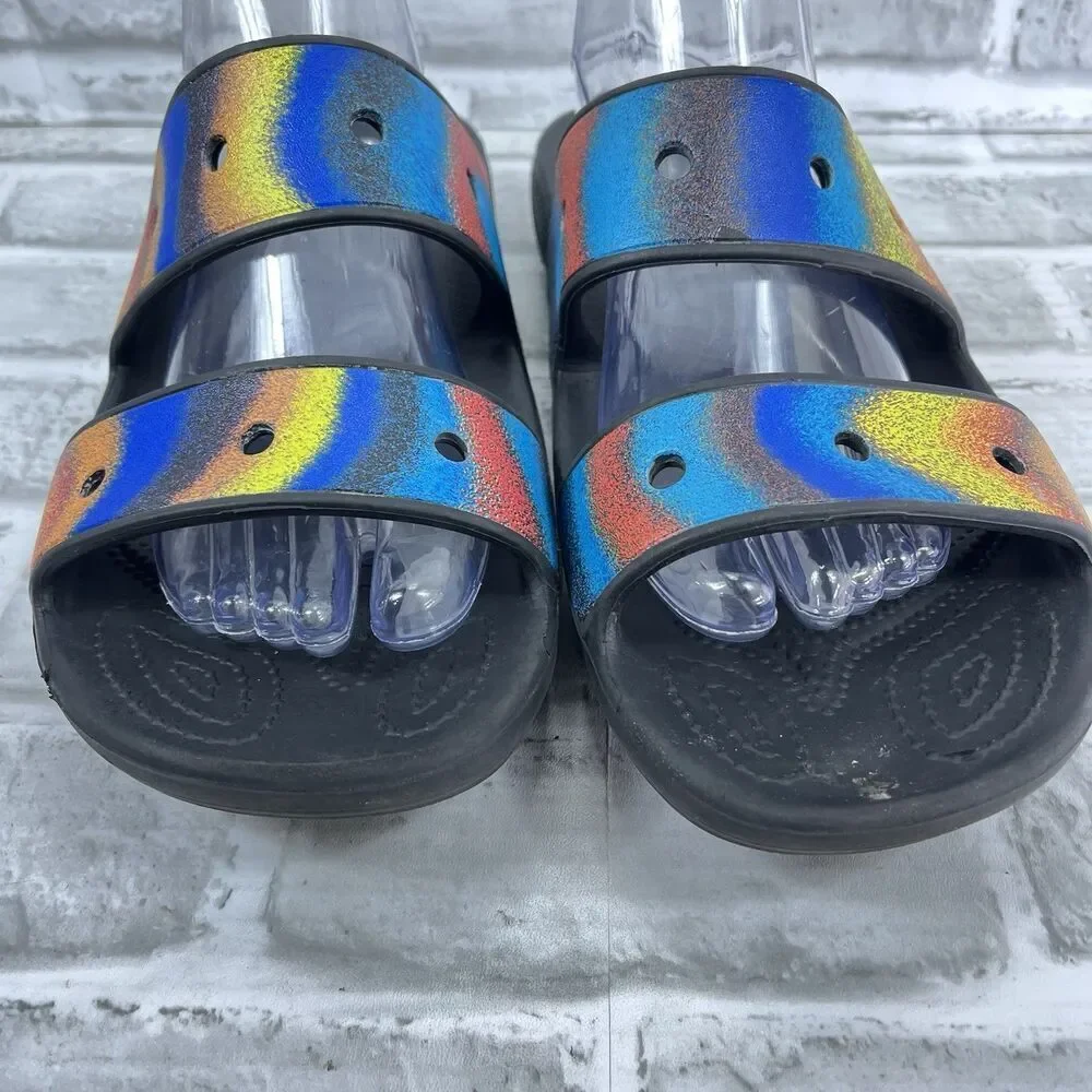 Crocs Unisex Classic Rainbow Pride Two Strap Slide Sandals Men 9 /Women 11